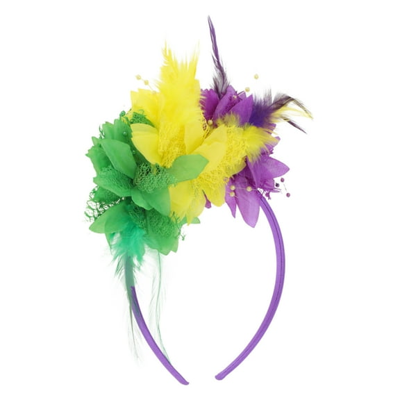 Unique Bargains 1 Pc Headband Flowers Feathers Hair Accessories for Women Green Yellow