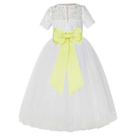 

Ivory Floral Lace Vintage Flower Girl Dresses for Wedding Pageant LG2T