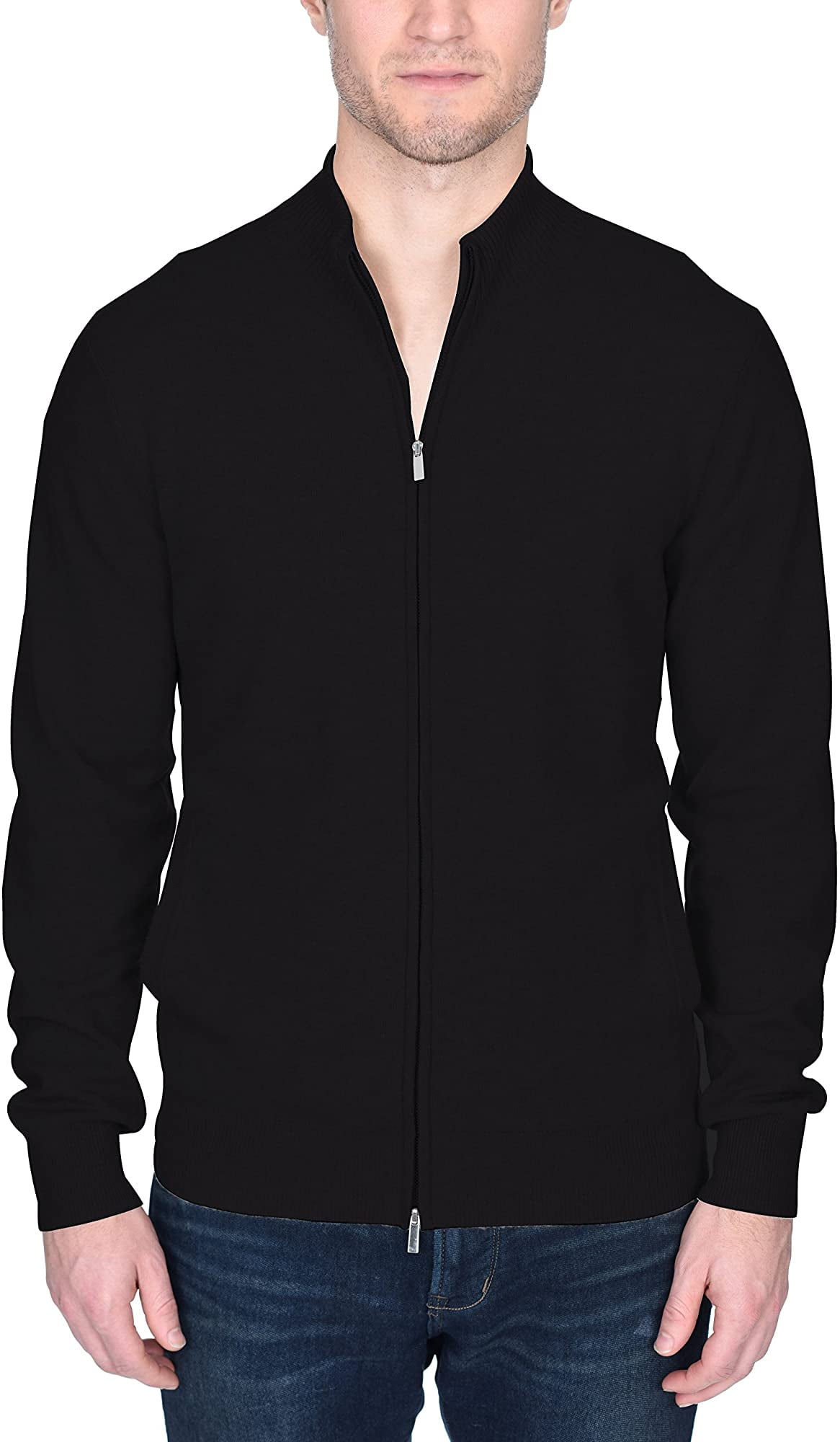 State Fusio Men's Full Zip Up Cardigan Cashmere Merino Wool Mock Neck Long Sleeve Sweater