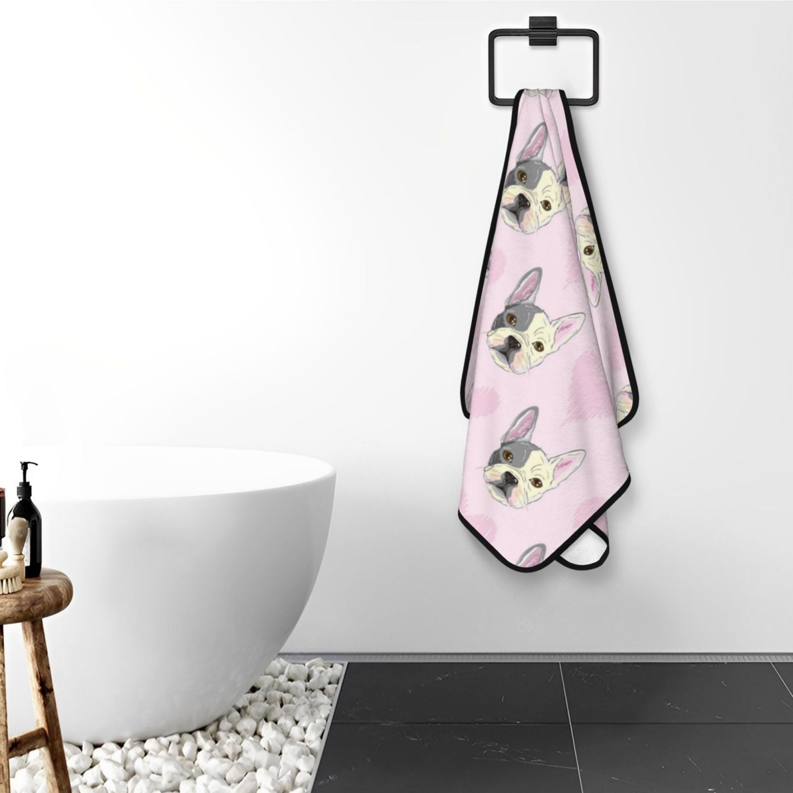 Cotton Bath Towels for Bathroom - Cute French Bulldog Face Love Microfiber Quick Dry Towels for Body Bath Sheets, Personalized Beach Towel, Soft Shower Towels for Travel Home Beach 27*55in