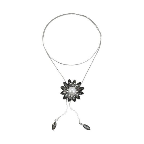 Collar largo de suéter único de Bargains, ajustable, con colgante simple de 31.89" en tono plateado y gris