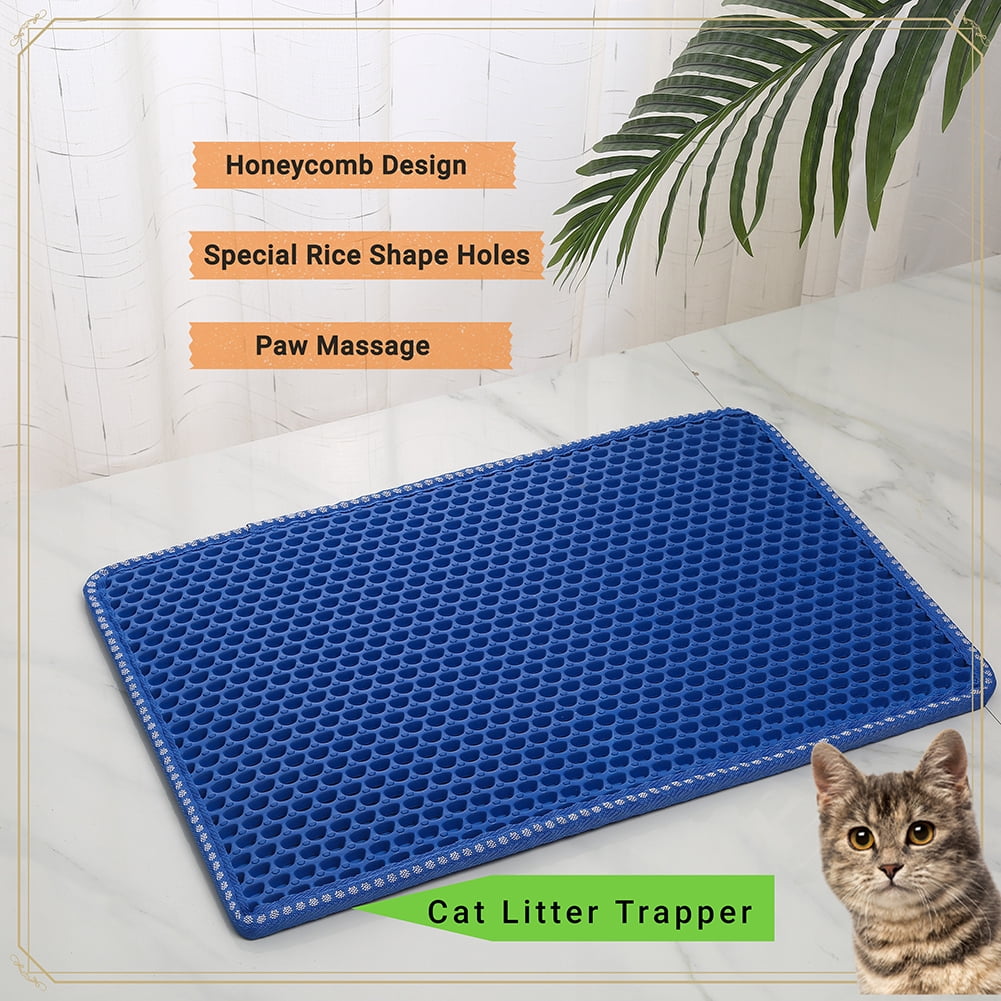 2-Layer Cat Litter Mat Litter Trapper Blue Traps Litter from Box, Soft on Kitty Cat Paws Honeycomb Double-Layer, Helps to Waste Less Litter on Floors Size 21" X 14" 2-Layer Cat Litter Mat Litter Trapper Blue Traps Litter from Box, Soft on Kitty Cat Paws Honeycomb Double-Layer, Helps to Waste Less Litter on Floors Size 21" X 14"