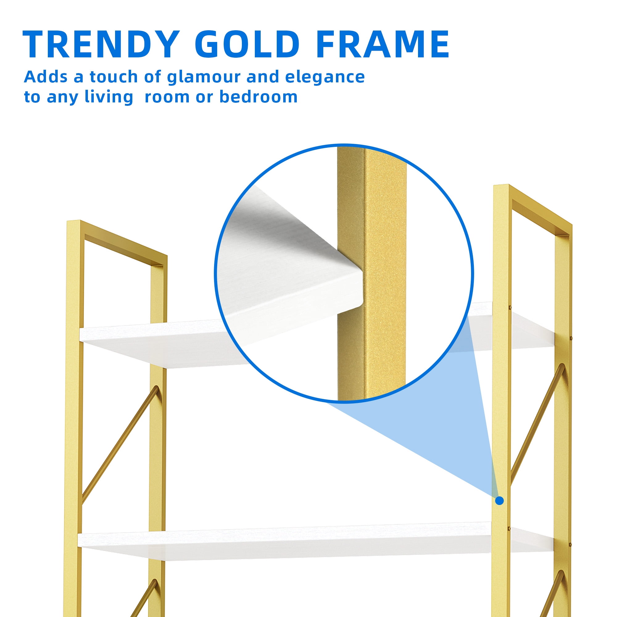 Dextrus 6 Tiers Ladder Bookshelf, 69 inch Classically Modern Freestanding Bookcase,Modern Open Display Storage Organizer Book Shelves in Living Room/Home/Office,Gold