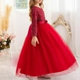 thumbnail image 4 of JSGEK Floral Girls Vintage Lace Long Sleeve Bridesmaid Dress Princess Wedding Party Pageant Evening Formal Prom Ball Gown Red 7-8Years, 4 of 5