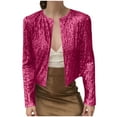 thumbnail image 3 of Vestes pour Femmes, Veste Décontractée Unie à Paillettes Ouverte devant, Courte, Col Rond, Manches Longues, Blazer pour Femmes, 3 of 6