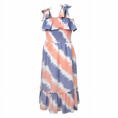 Jessica Simpson Girls Youth Ruched Bodice Ruffle Trim Dress (Blue, M)