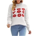 thumbnail image 1 of CEHVOM Chandail Tricoté à Manches Longues et Col Rond pour Femmes, Mode Décontractée, Couleur Unie, Impression de la Saint-Valentin, Liquidation, 1 of 8