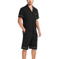thumbnail image 6 of ANLIQI Men's 100% Cotton Short Sleeve Pajama Sets Button Down Notched Collar Sleepwear Soft Lounge Pjs with Pockets (Black, L), 6 of 6