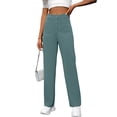 thumbnail image 1 of LYMAYTER ‌‌Women High-Waist Straight-Leg Pants Pockets Button Detail Casual Commuting Work Pants, 1 of 9