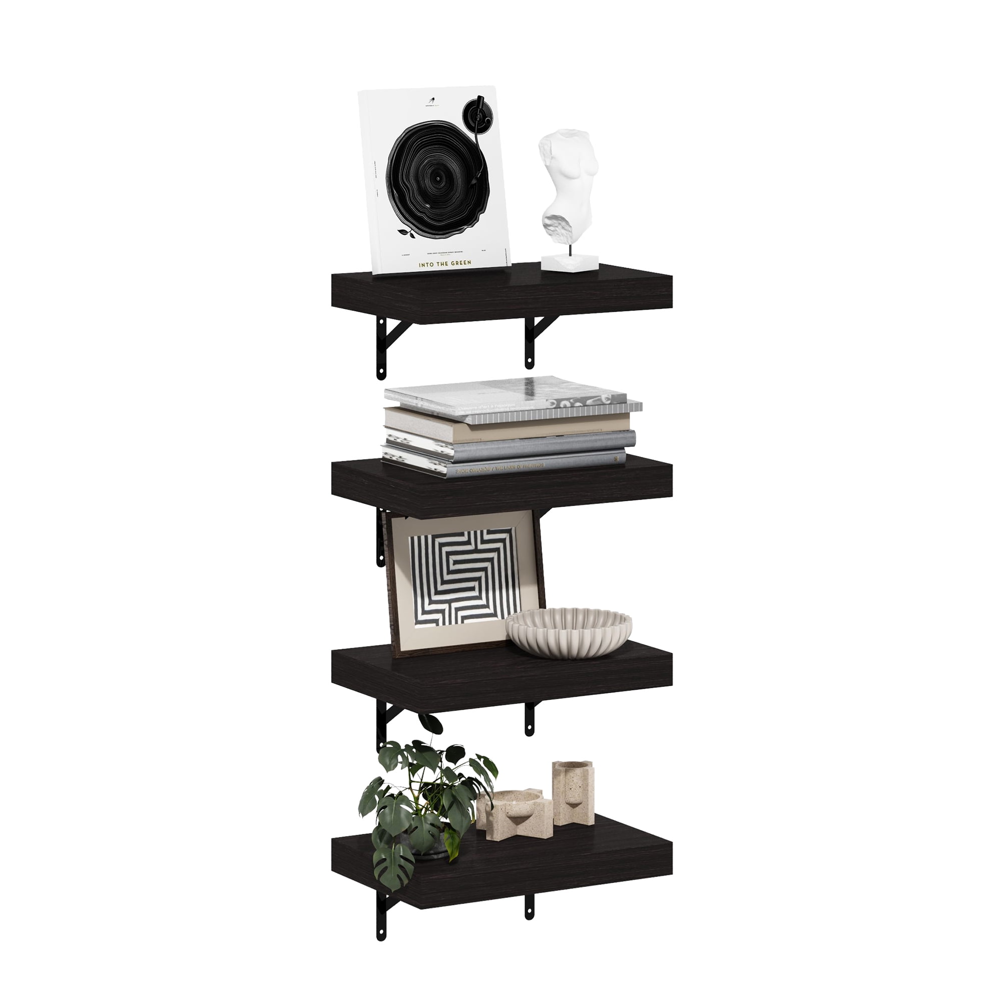 Furinno TANNA 15-Inch Wall Mounted Floating Display Shelves in Tobacco Set of 4
