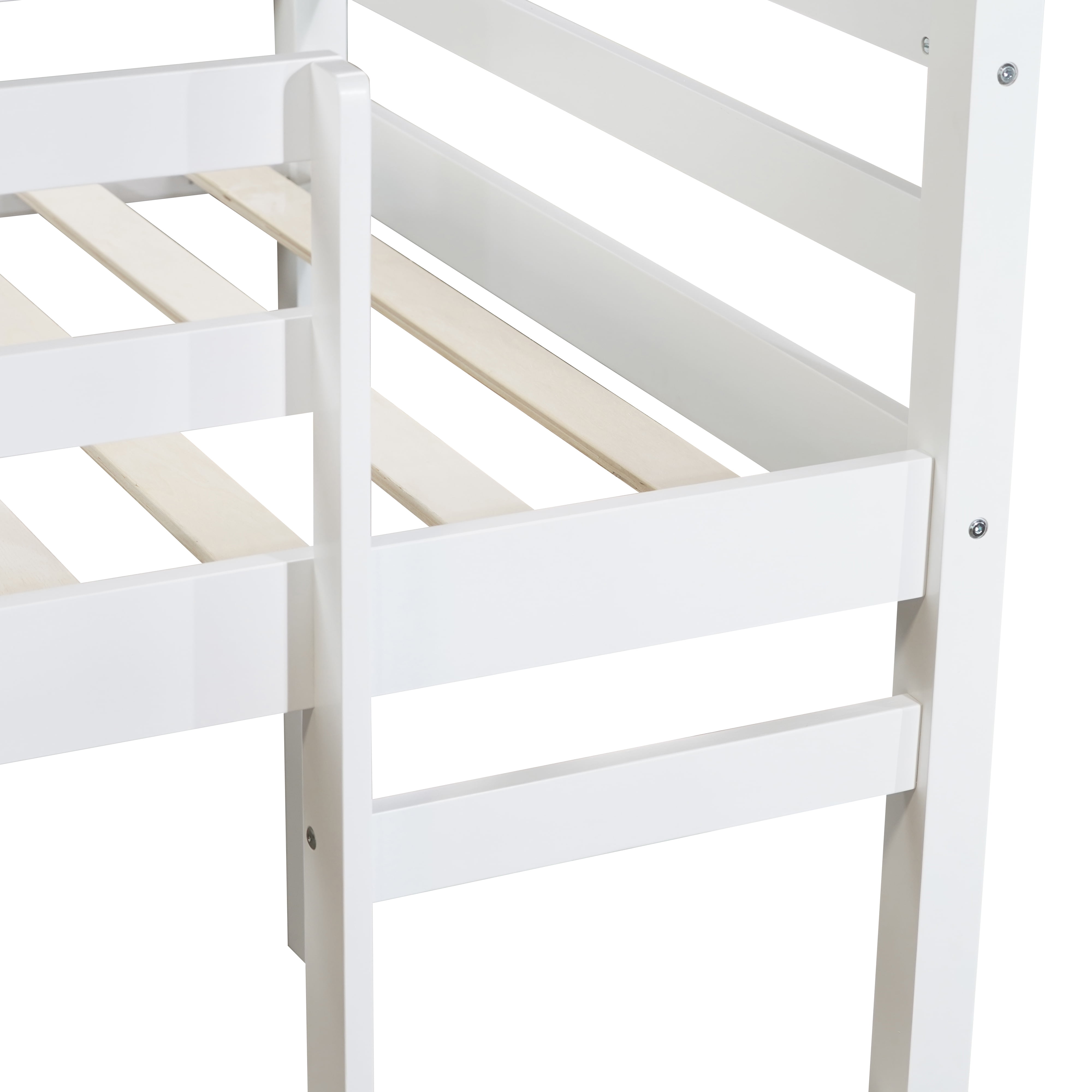 Miniyam Wood Twin Size Loft Bed for Kids, Space-Saving Design, White