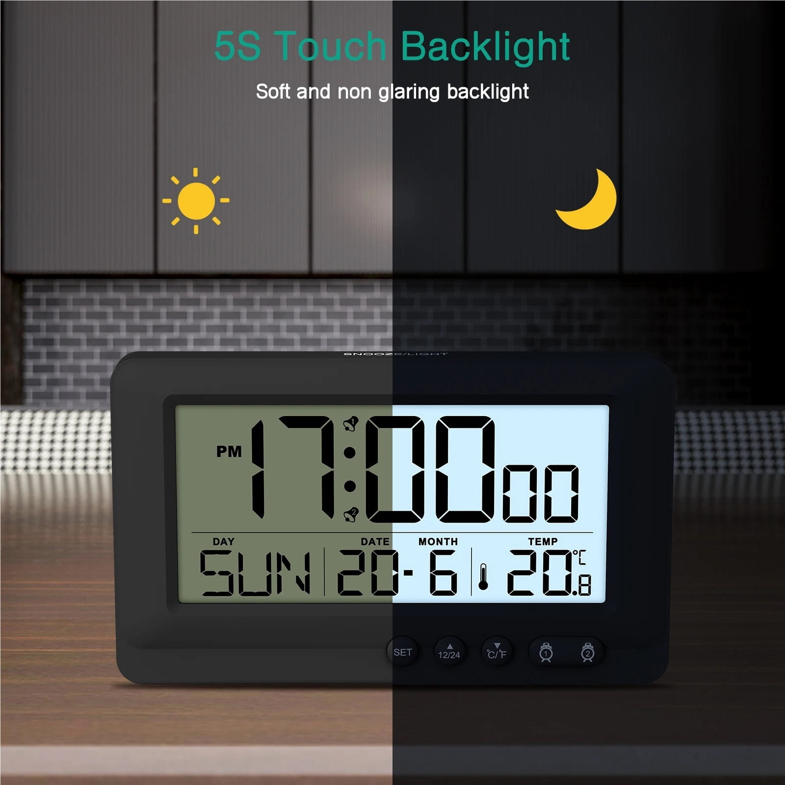 CHUNYAN Digital Alarm Clock LCD Display Travel Alarm Clock Small Digital Clock With Calendar Temperature Battery Operated Clocks