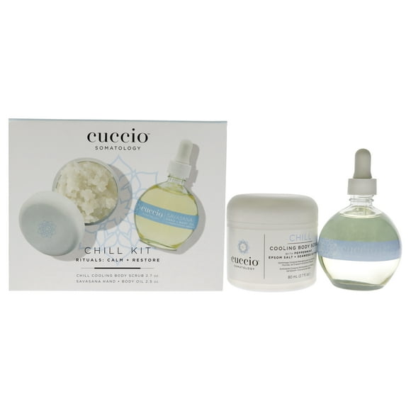 Kit de Cuidado Personal Cuccio Somatology Chill Unisex 2 Exfoliantes Corporales 2.7 oz y Aceite Savasana 2.5 oz