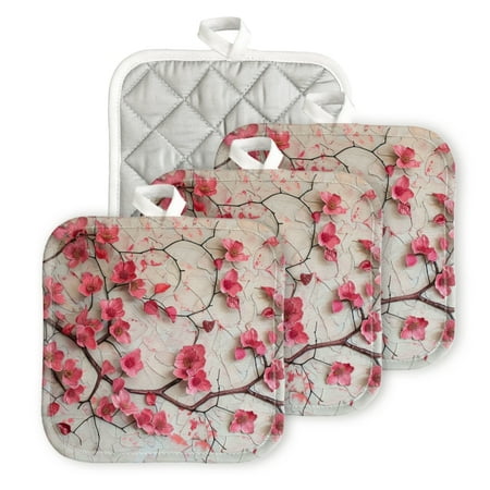 

BaHomeck Pot Holders 4pcs dacron Made Square heat-resisting mat Machine Washable for Kitchen Oven Hot Pads 6.7inch*6.7inch Cherry Blossoms In Full Bloom