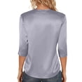 thumbnail image 6 of Womens Satin Silk 3/4 Length Sleeve Tunic Tops Trendy Silky Round Neck Business Casual Shirt Dressy Blouses, Gray L, 6 of 6