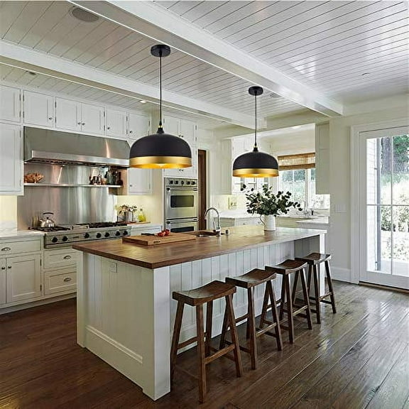 Modern Indoor Lighting Saturn Gold & Black Pendant Light Kitchen Island Chandelier Ceiling Hanging Light Fixtures with Matte Black Finish