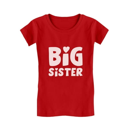 

BIG SISTER - Elder Sibling Gift Idea Cute Toddler/Kids Girls Fitted T-Shirt 5/6 Red