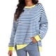 thumbnail image 1 of Sudadera de Rayas para Mujer ATHLECHIC Ajuste Holgado de Manga Larga Cuello Redondo Top S Azul Blanco, 1 of 4