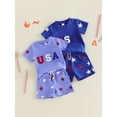 thumbnail image 3 of Cenuakty 2Pcs Toddler Boy Outfit Independence Day Short Sleeve Crew Neck Star Print Tops and Shorts Set, 3 of 9