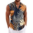 thumbnail image 4 of longantii Men's Casual Button Down Shirts Floral Sleeveless Hawaiian Shirt Tropical Holiday Beach Shirts 2026 Summer Casual Vacation Blouse Cyan 3XL, 4 of 6