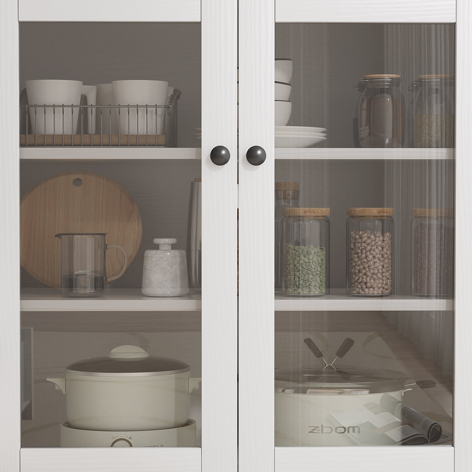 RichYa 72.5''H Pantry Cabinet with Doors & Drawers,Kitchen Storage Cabinet with Microwave Shelf & Wine Rack,Hutch Cabinet Coffee Bar for Dining Room,White