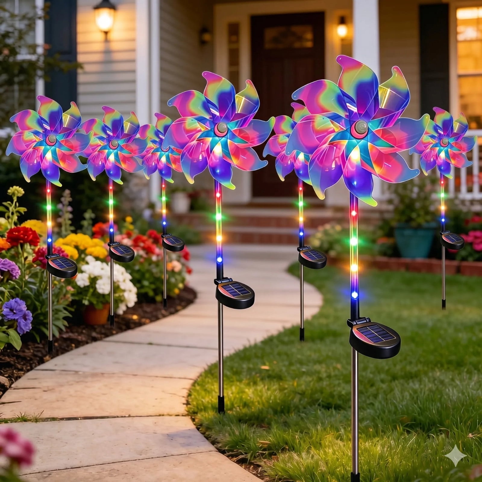 Magical Holographic Rainbow Solar Pinwheel Lights, 2pcs solar wind spinner lights,LED Windmill Garden Stake, Waterproof Outdoor Yard Lawn Patio Pathway, Color Changing Decor, Gift for Women Mom