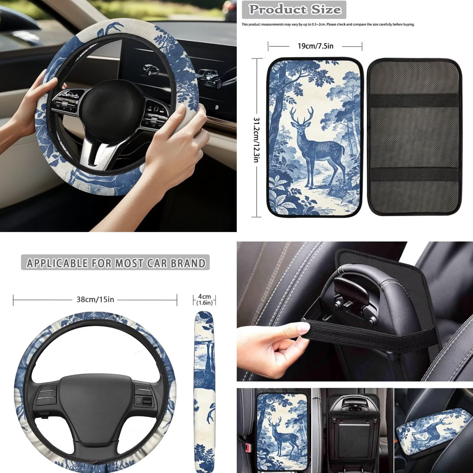 Chririnla Deer Tree Car Accessories Full Set Pack of 14 Breathable Car Front Back Seats Covers Sets with Gear Shift Pad, Shoulder Pads, Steering Wheel Cover, Auto Interior Essentials