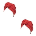 thumbnail image 2 of Qarigey Nudo turbante musulmán Bead Hijab Beanie Color sólido moda plisado pañuelo para la cabeza torcido gorro femenino gorras rojo Rojo 2piezas Qarigey  CBP469099, 2 of 6
