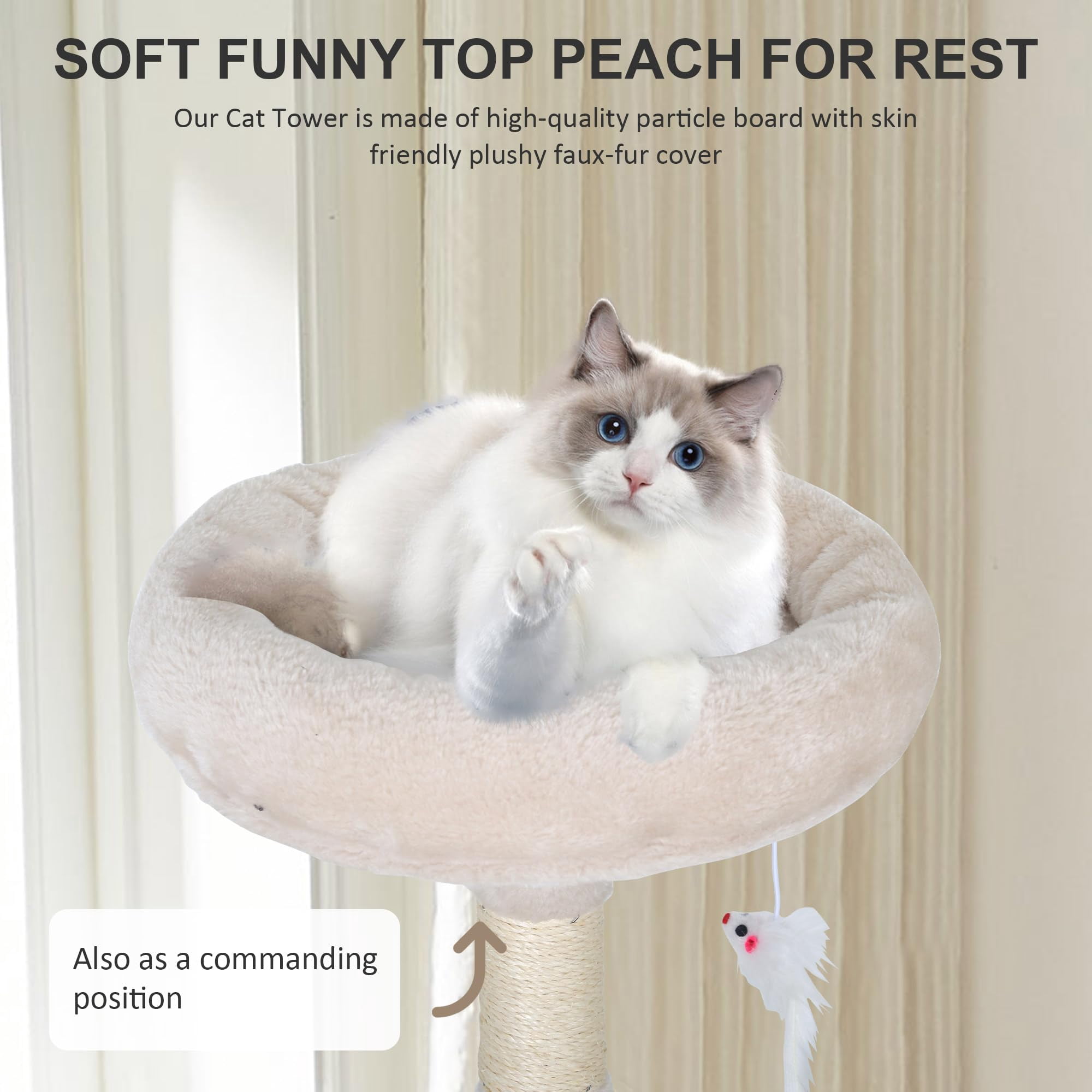 CL.HPAHKL Small Cat Tree for Indoor Cats, 37 Inches Cat Condo Furniture Activity Centre with Scratching Posts & Perch Bed Multi-Level Cat Tree House with Funny Toys for Kittens, Pets, Beige