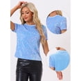 thumbnail image 2 of DARING DIVA Women's Velvet Sequin Short Sleeve Clubwear Blouse M Light Blue, 2 of 6