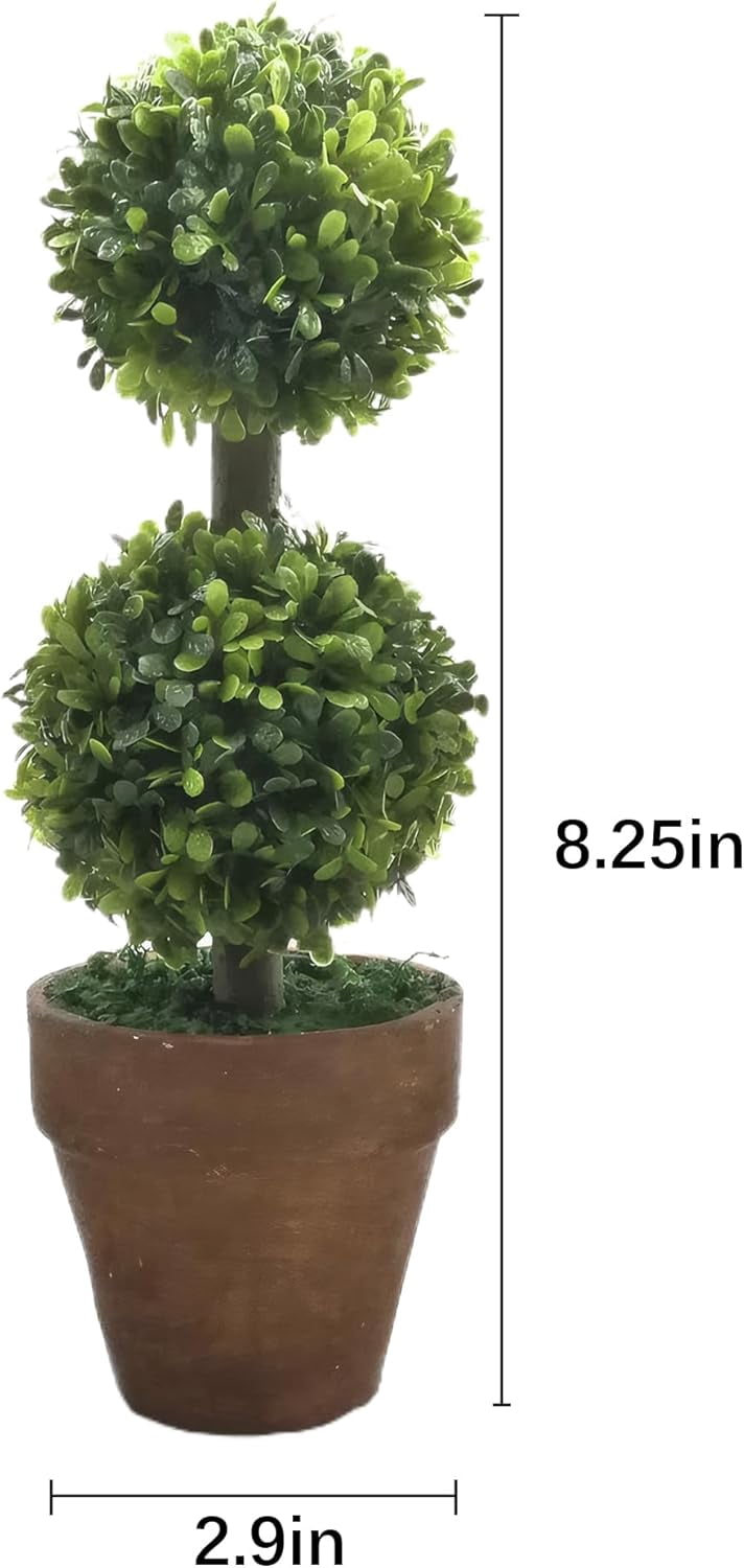 Small Fake Potted Plant Decor: 3 Pack Artificial Topiary Shrubs Decorative Plant Indoor Outdoor, 8.27" Plastic Tall Fake Plants for Home Kitchen Living Room Shelf Desk Greenery Decor