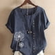 thumbnail image 5 of Camisa de mujer con botones, blusa informal de manga corta con cuello redondo, azul oscuro, 3XL kenally AP001735-14, 5 of 7