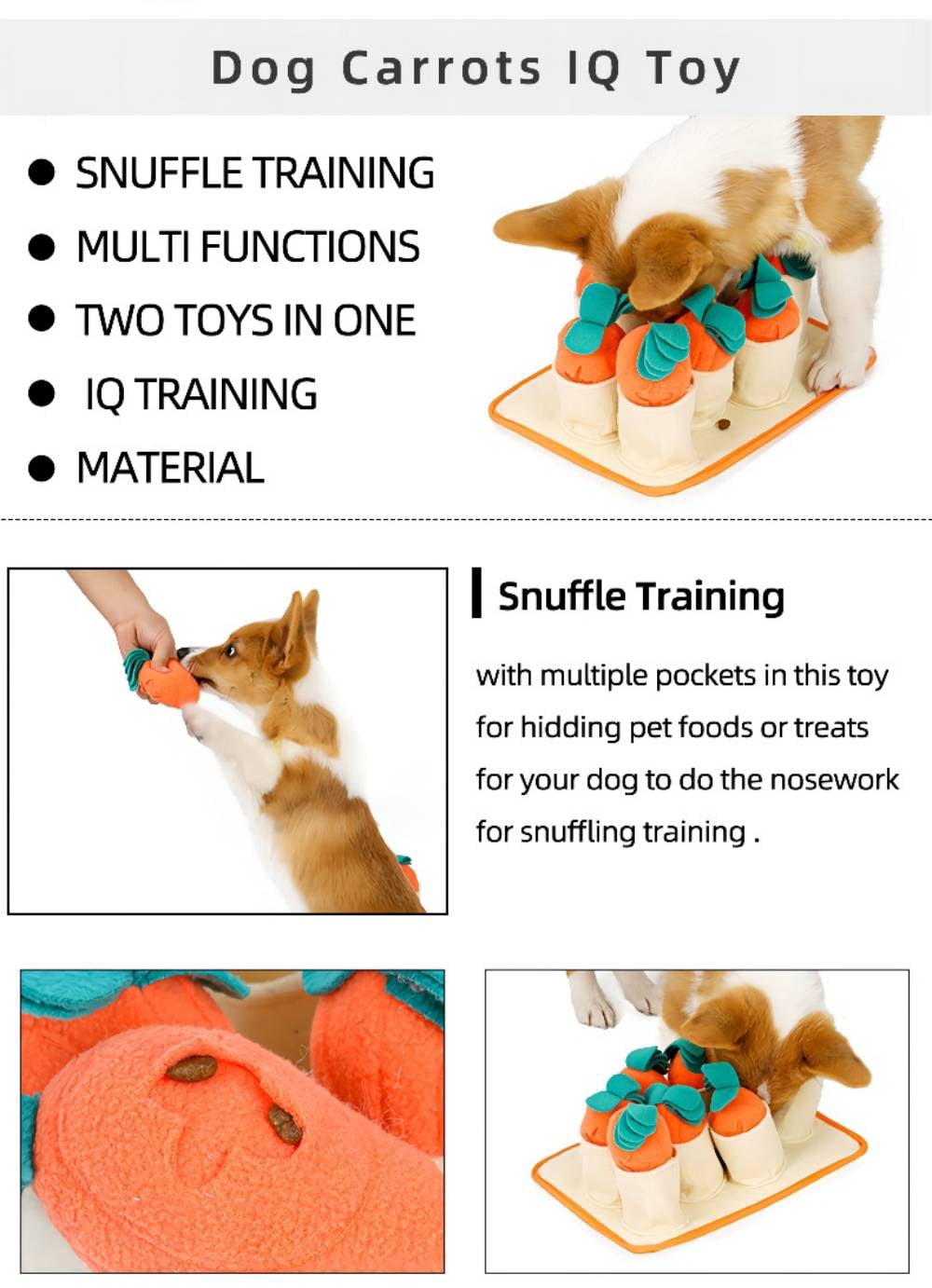 Dog Sniffing Training Toy Snuffle Mat, Puppy Toys Feeding Mat with 8 Plush Carrots, Treat Puzzle Toys for Small Medium Large Dogs