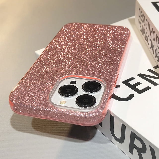 Étui Rigide en PC Épaissi à Paillettes Bling Dégradé pour iPhone 11 12 13 14 15 16 Pro Max Mini 7 8 Plus X XR TP, Pare-Chocs Antichoc, Rose pour iPhone 16 ProMax