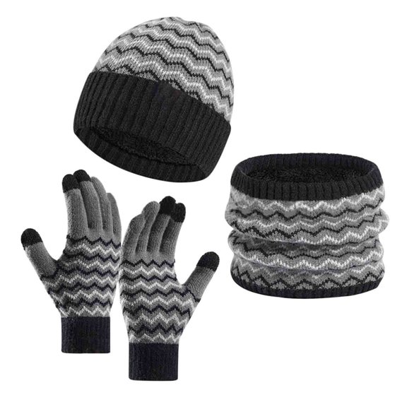 Men's Stripe Winter Woolen Hat Set Color Blocked Knitted Hat Scarf Glove