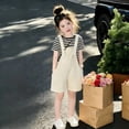 thumbnail image 2 of XINXIAOO Kids Girls Summer Outfits 2 Piece Sets Short Sleeve Tops Shorts Girls Clothes Size 5-6 Years, 2 of 4