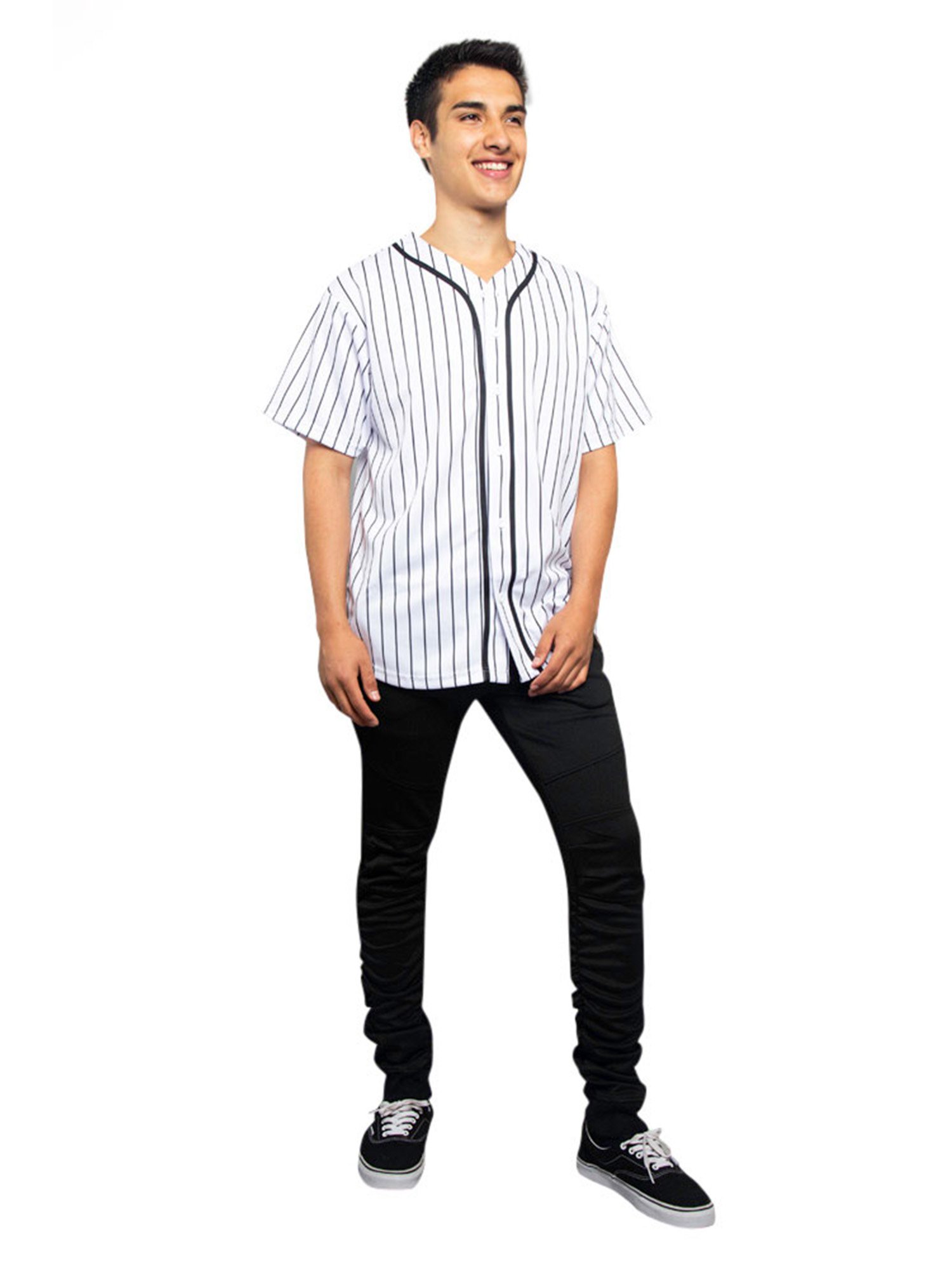Men's Hipster Hip Hop Button Down Pin Striped Baseball