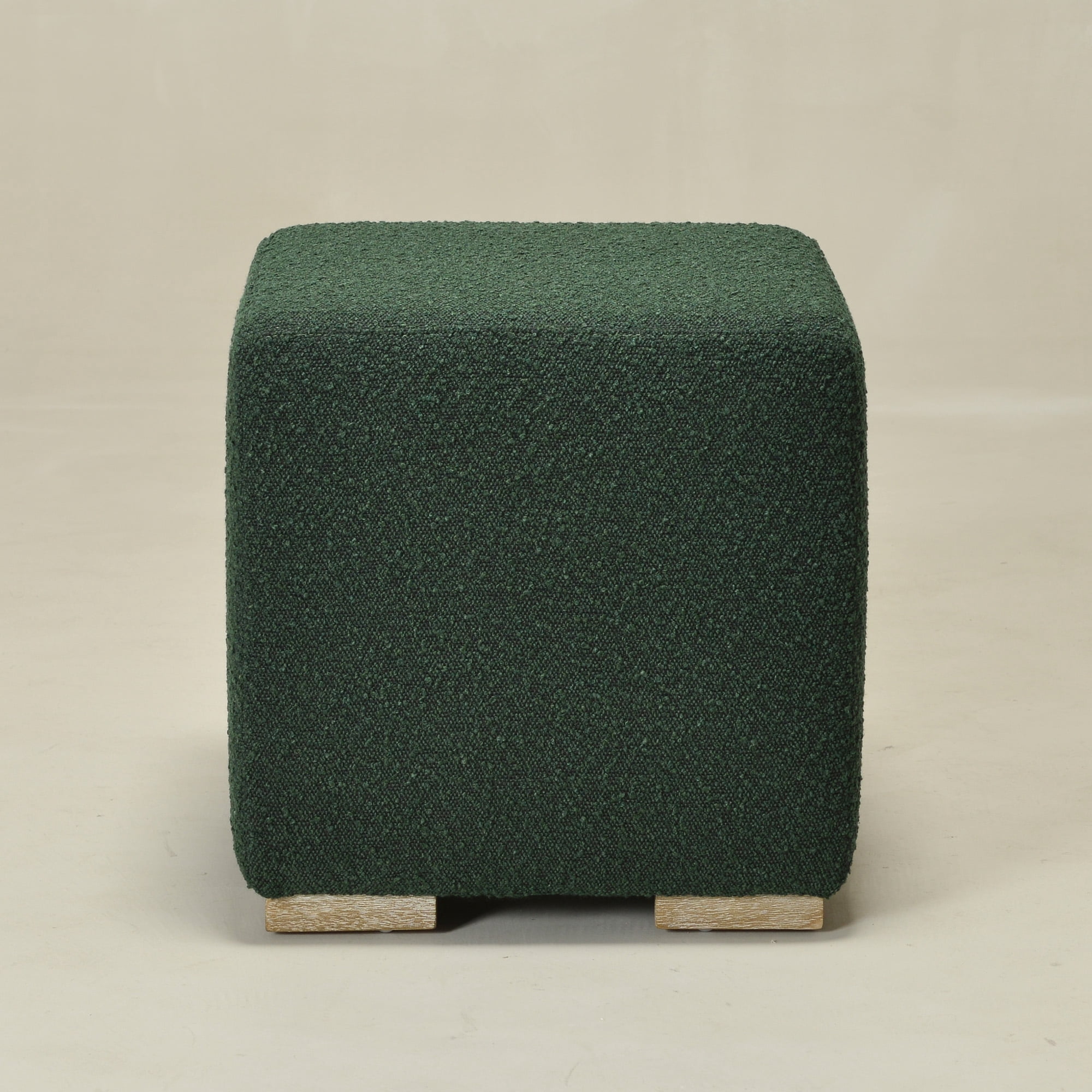 18.5" Wide Modern Square Boucle Upholstered Ottoman with Solid Wood Legs, Multi-Functional Sofa Footrest, Side Table, Extra Seating for Living Room, Bedroom, Fully Assembled (Green)