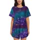 thumbnail image 1 of Fotbe Purple and Green Glitter Conjunto de Pijama Estampado para Mujer, 2 Piezas, Ropa de Dormir con Camiseta de Manga Corta y Shorts Suaves-Medium, 1 of 6