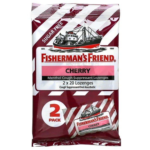 Fisherman's Friend Cough Drops Bag, Cough Suppressant Lozenges Sugar Free Cherry Menthol 40 ea