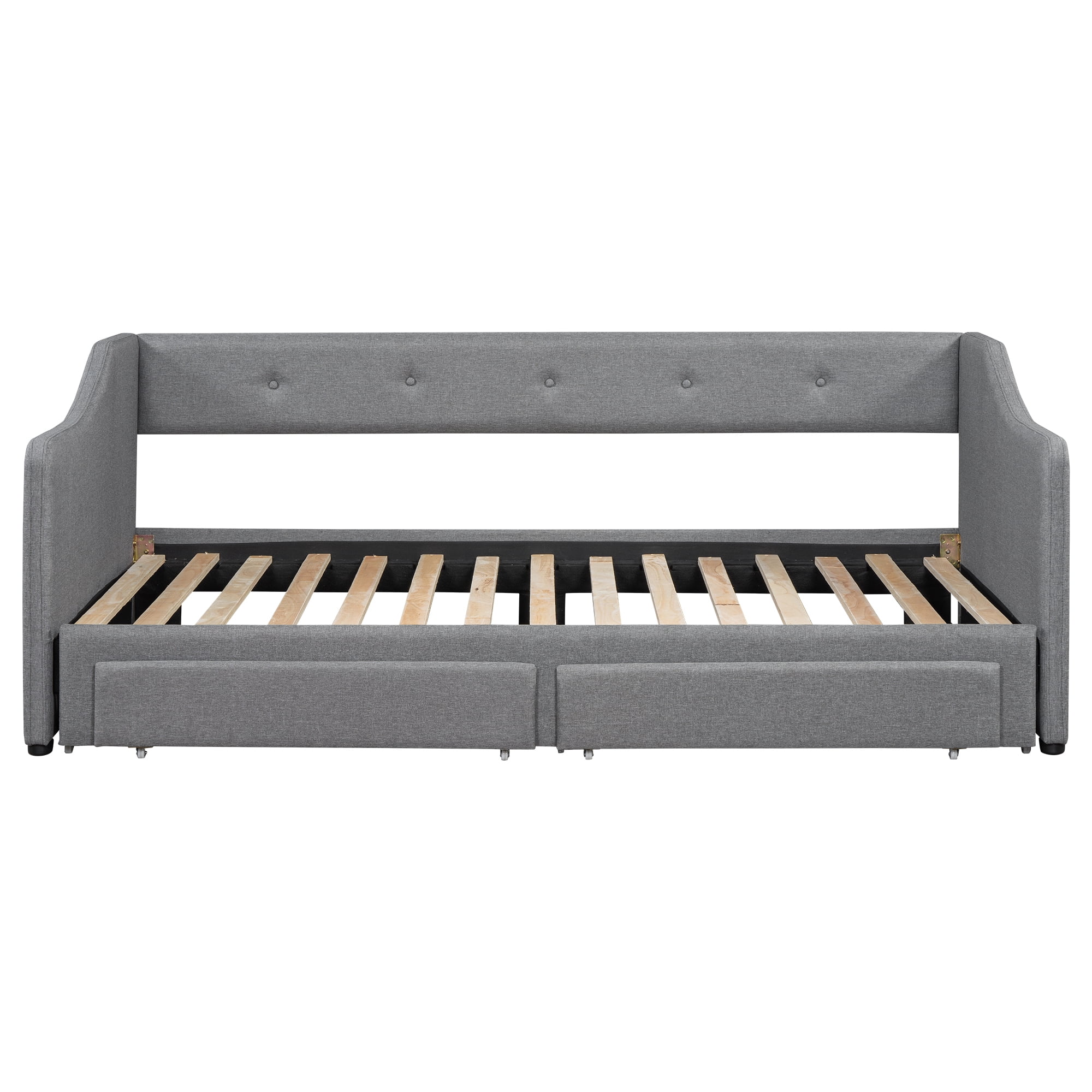 Euroco Upholstered Twin XL to King Size Daybed with 2 Drawers, Gray