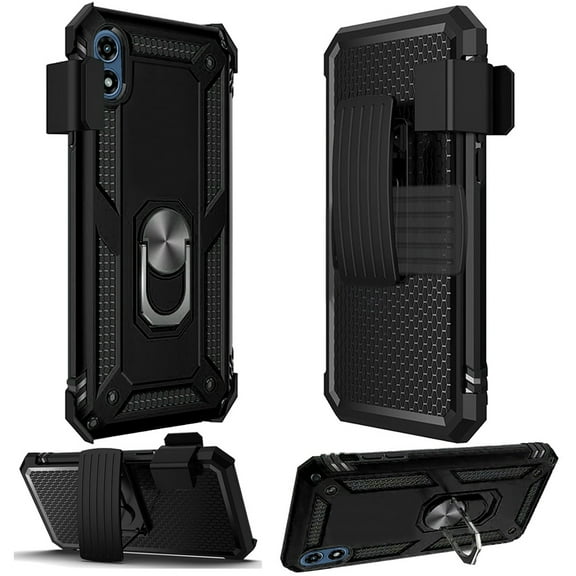 For Motorola Moto G Play 2024 Belt Clip Holster Ring Stand Holder, Military Grade Fit Magnetic Car Mount Shockproof Hybrid Cover ,Xpm Phone Case [ Black ]