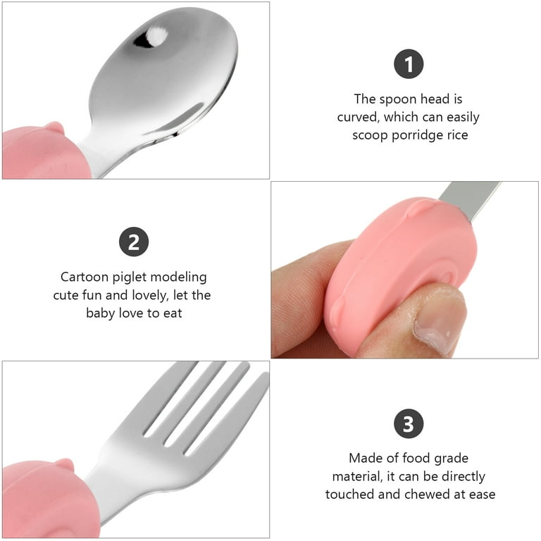 Silicone Baby Utensils Spoons Forks Sets with Travel Case - Easy Grip  Toddler Feeding Training Utensil Set - First Stage of Self-Feeding for Baby  