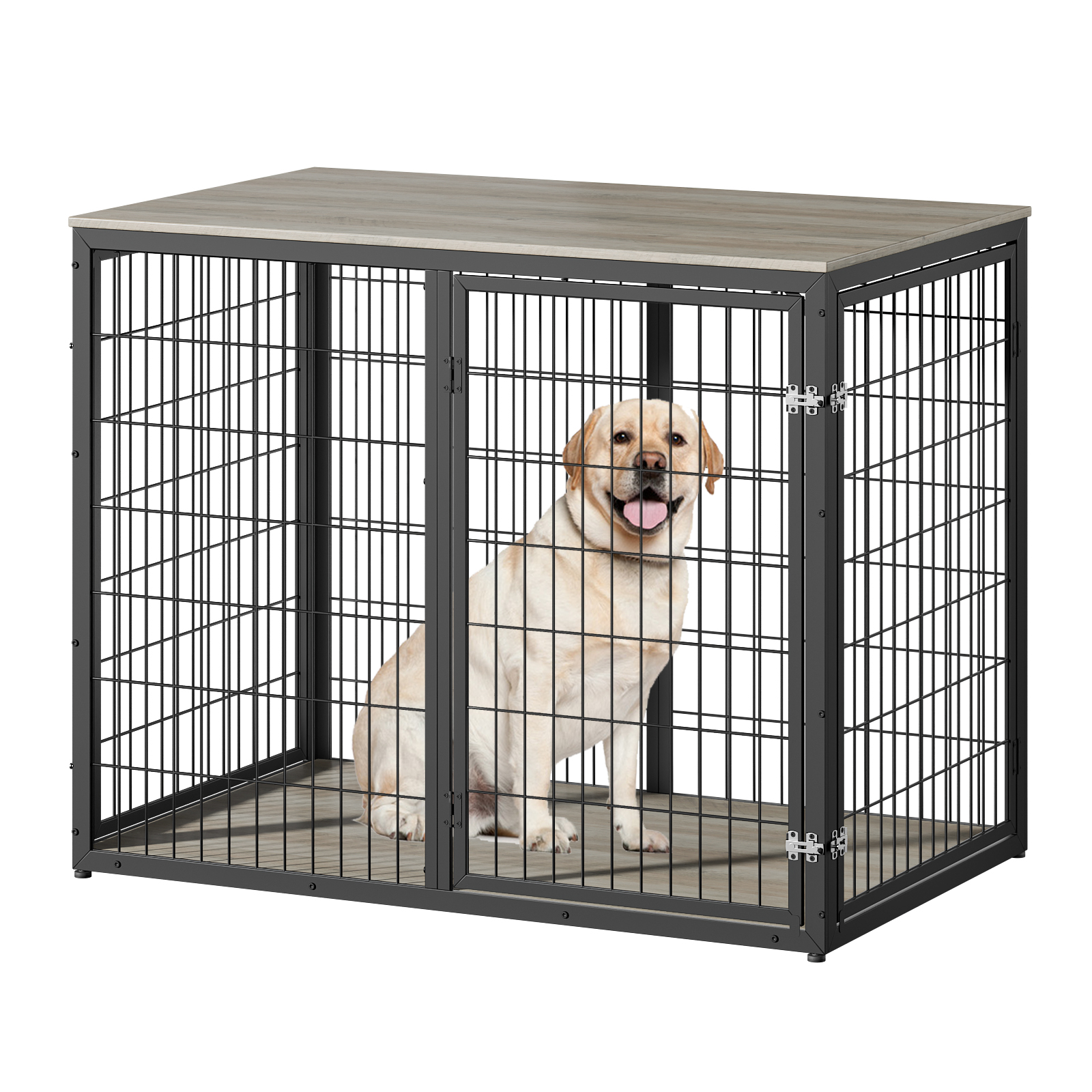 Dog Crate Furniture, Three Door Kennel, Grey Pet House with Ventilated Metal Frame and Storage Top, Large Dog Cage for Living Room, 47 Inch Grey