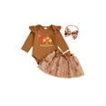 thumbnail image 2 of Baby Girls Thanksgiving Outfits Letter Long Sleeve Romper with Turkey Print Tulle Mini Skirt and Bow Headband, 2 of 7