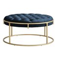 thumbnail image 3 of Weston Home Oddie Gold Finish Velvet Button Tufted Round Ottoman, Blue, 3 of 10