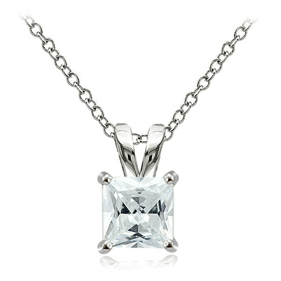 Sterling Silver 4ct Cubic Zirconia 9mm Square Solitaire Necklace