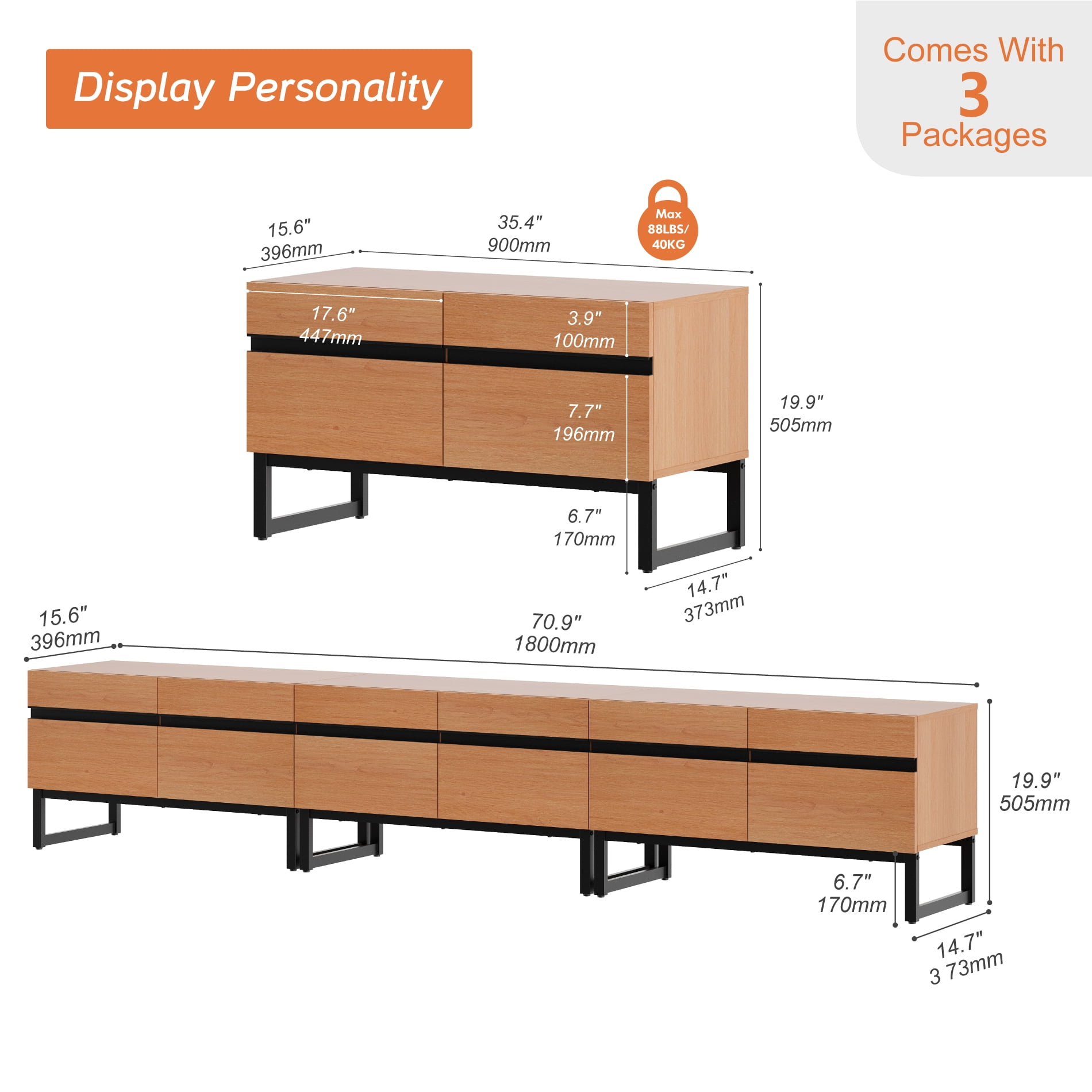 Modern TV Stand for TVs up to 110 inch, 3 in 1 Entertainment Center TV Console with Storage Cabinets and Metal Base,Media Console for Living Room