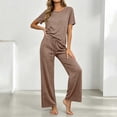 thumbnail image 4 of Bosfbaoi Two Piece Sets for Women Short Sleeve Crew Neck T‑Shirt High Waist Drawstring Wide Leg Pants Casual Loungewear Sets, 4 of 9