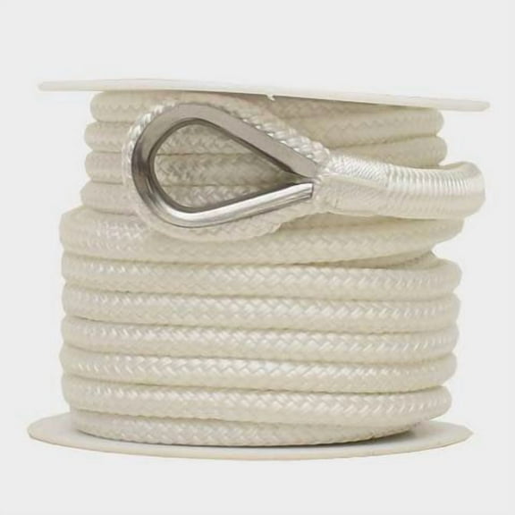 SeaGrace Boat Anchor Line | Double Braided 3/8 Inch x 50 FT White